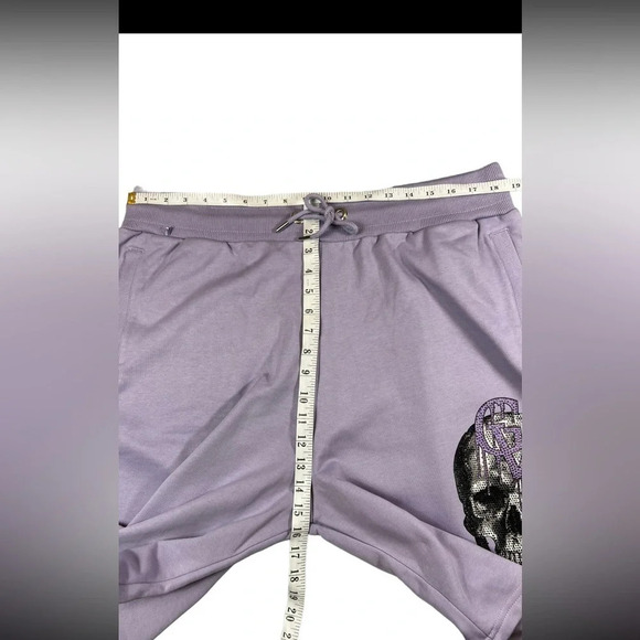 Avenue George V Paris Mens Drawstring Shorts Lila Rhinestone Skull Size 3XL - Picture 6 of 11